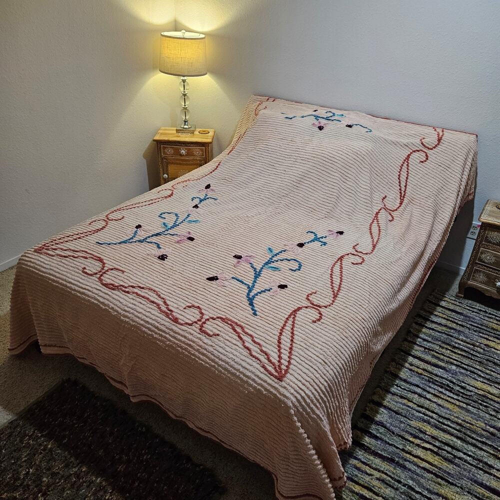 Vintage Cotton Chenille Bedspread Double/Queen Size